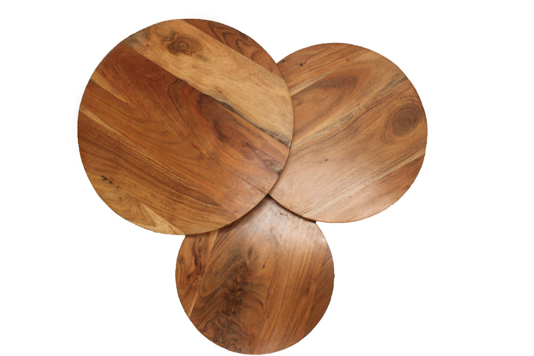 35" Black and Natural Brown Distressed Solid Wood Round Coffee Table