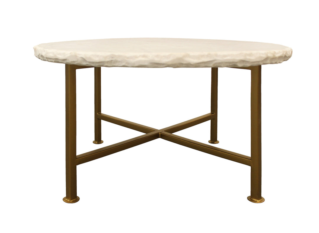 30" Ivory and Brass Genuine Marble Round Coffee Table