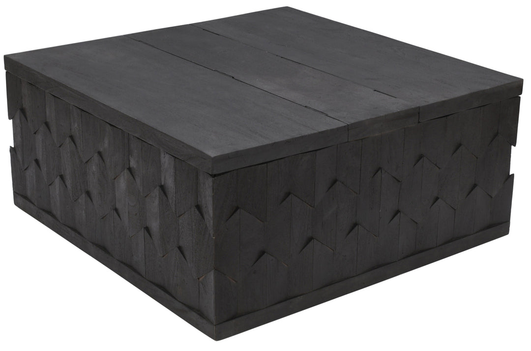 40" Dark Gray Solid Wood Distressed Square Coffee Table with Storage