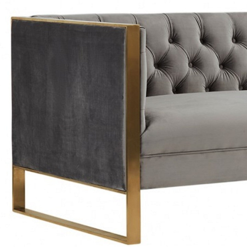 75" Gray Velvet Sofa With Gold Legs