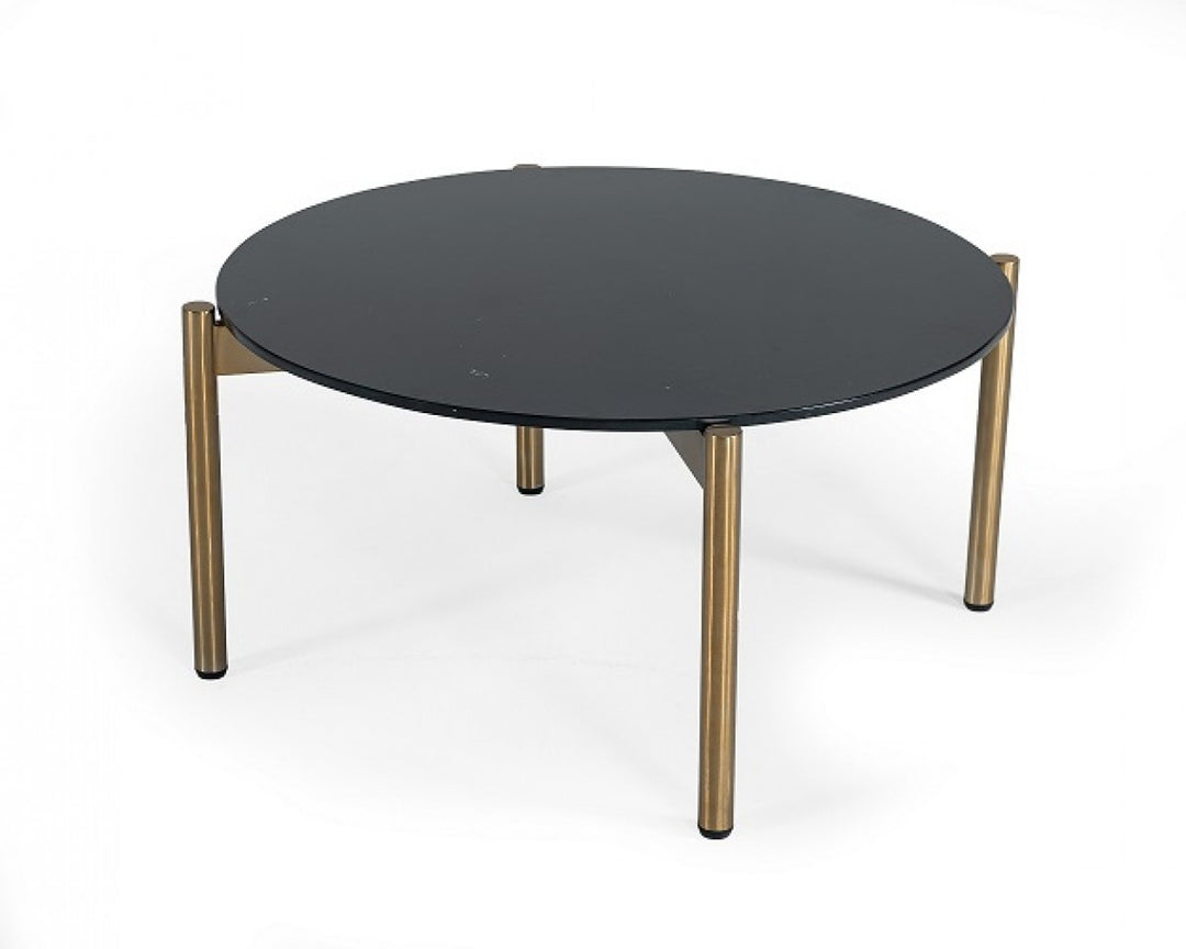 36" Gold Steel and Black Marble Round Coffee Table