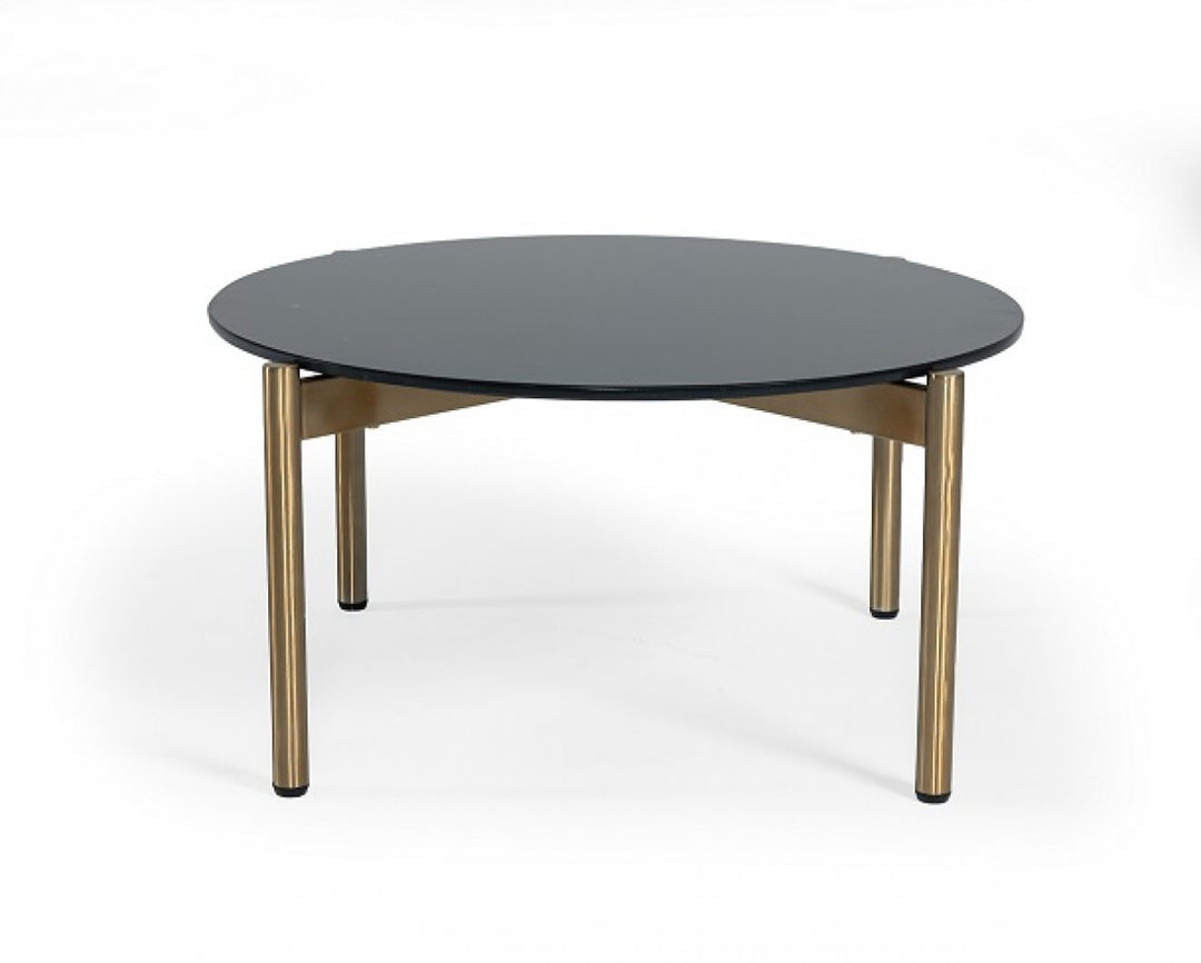 36" Gold Steel and Black Marble Round Coffee Table