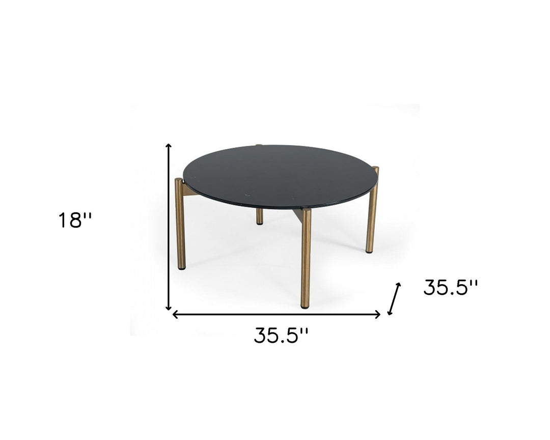 36" Gold Steel and Black Marble Round Coffee Table