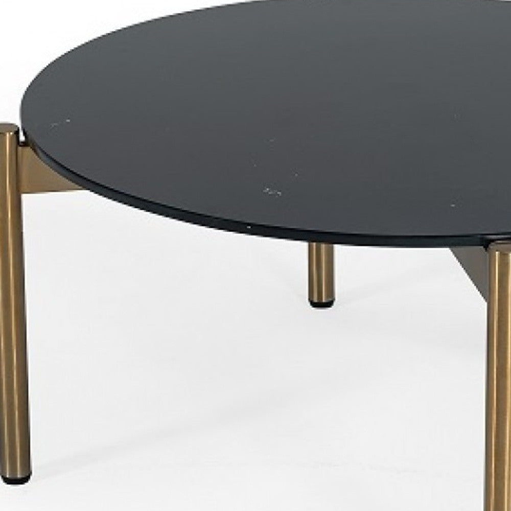 36" Gold Steel and Black Marble Round Coffee Table