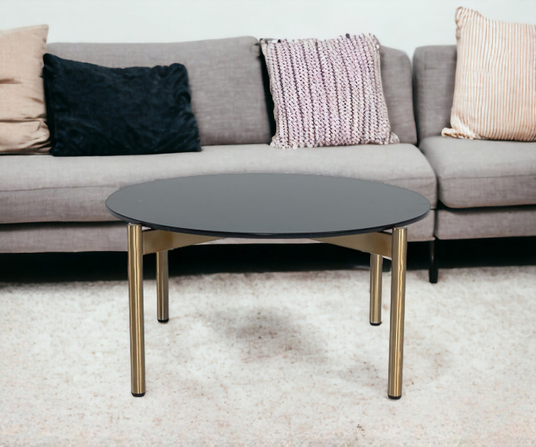 36" Gold Steel and Black Marble Round Coffee Table