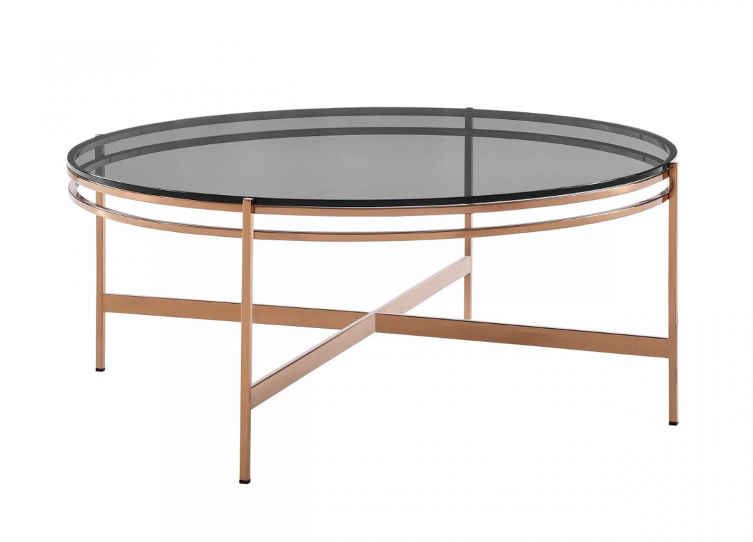 35" Gold and Smoked Glass Round Coffee Table – Modern Glamour Meets Functionality