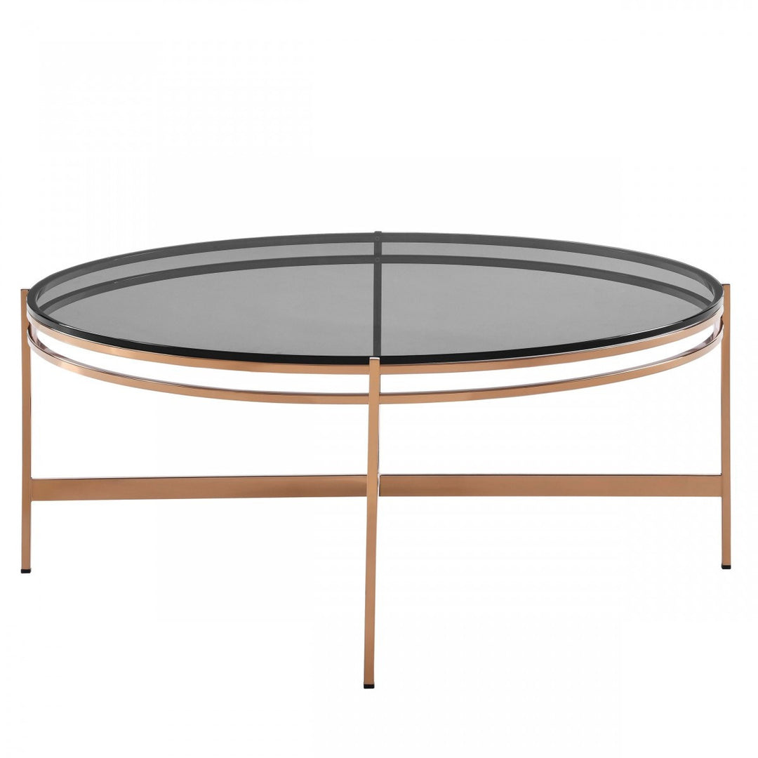 35" Gold and Smoked Glass Round Coffee Table – Modern Glamour Meets Functionality