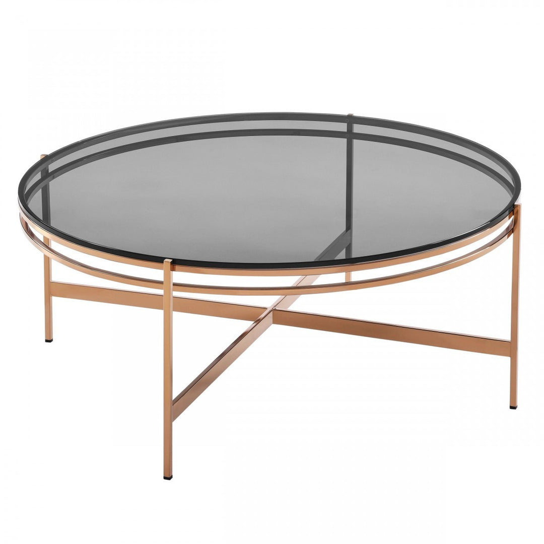 35" Gold and Smoked Glass Round Coffee Table – Modern Glamour Meets Functionality