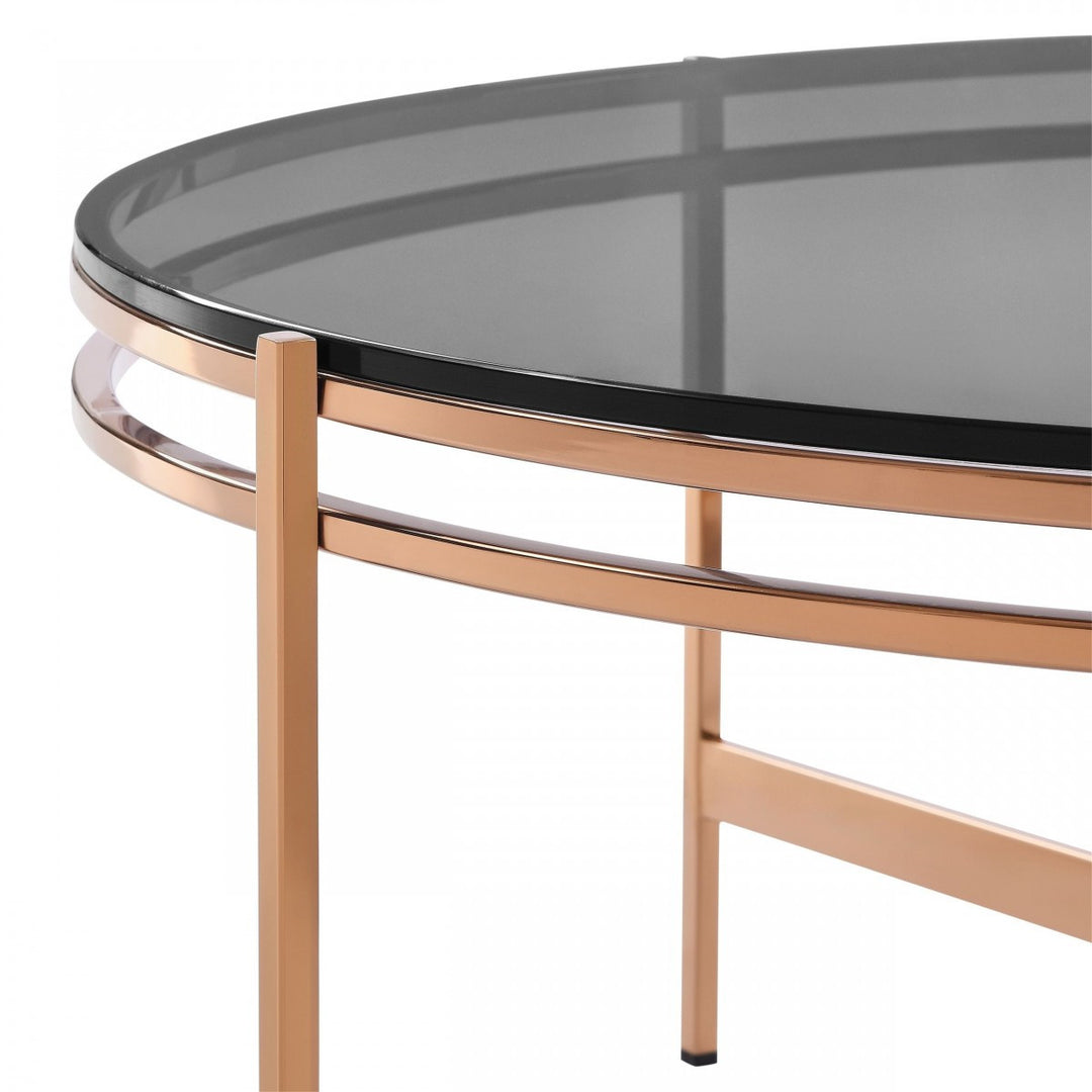 35" Gold and Smoked Glass Round Coffee Table – Modern Glamour Meets Functionality