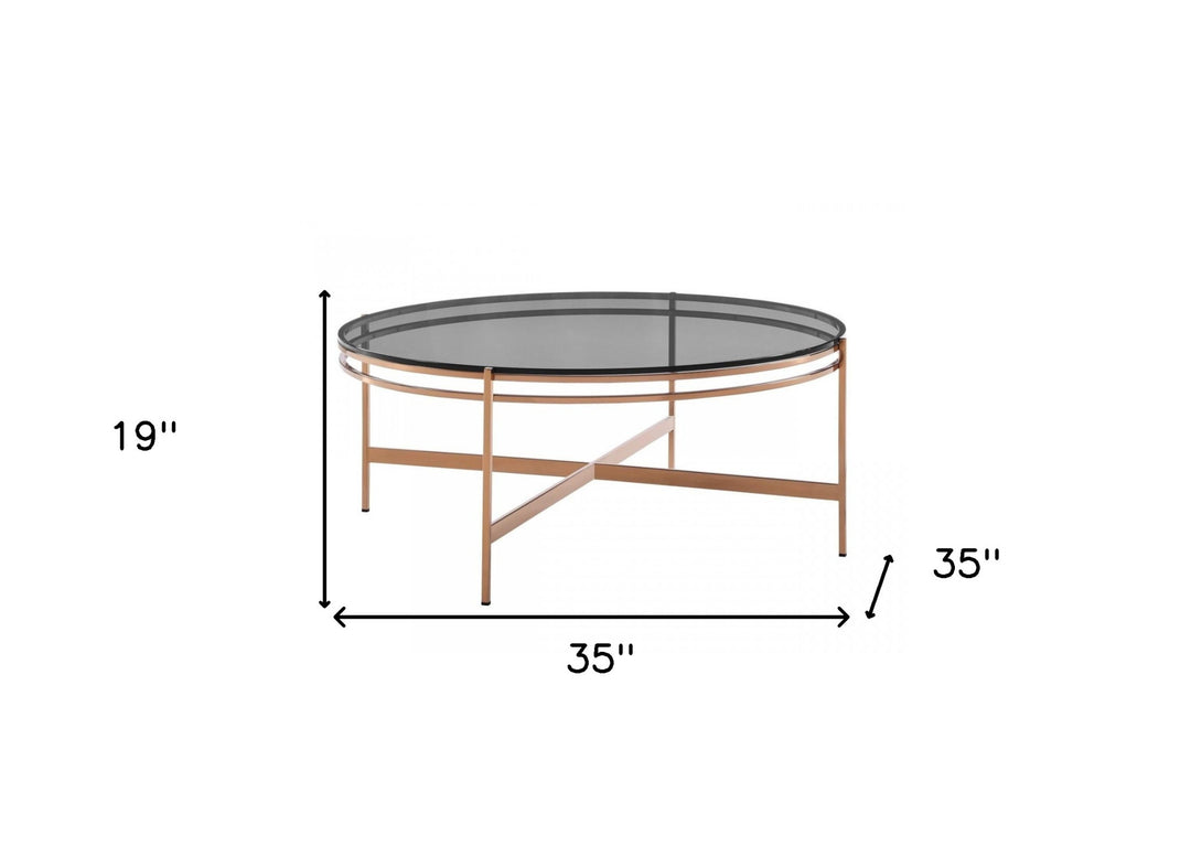 35" Gold and Smoked Glass Round Coffee Table – Modern Glamour Meets Functionality