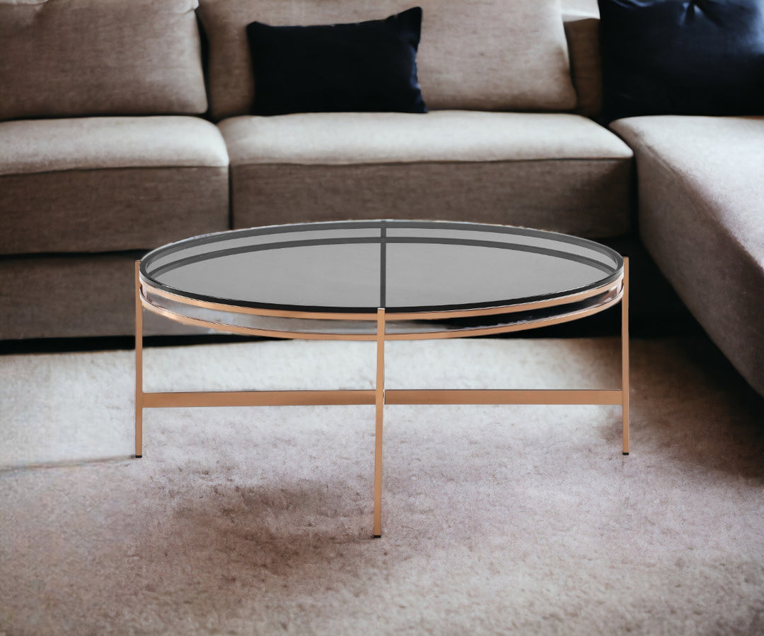 35" Gold and Smoked Glass Round Coffee Table – Modern Glamour Meets Functionality