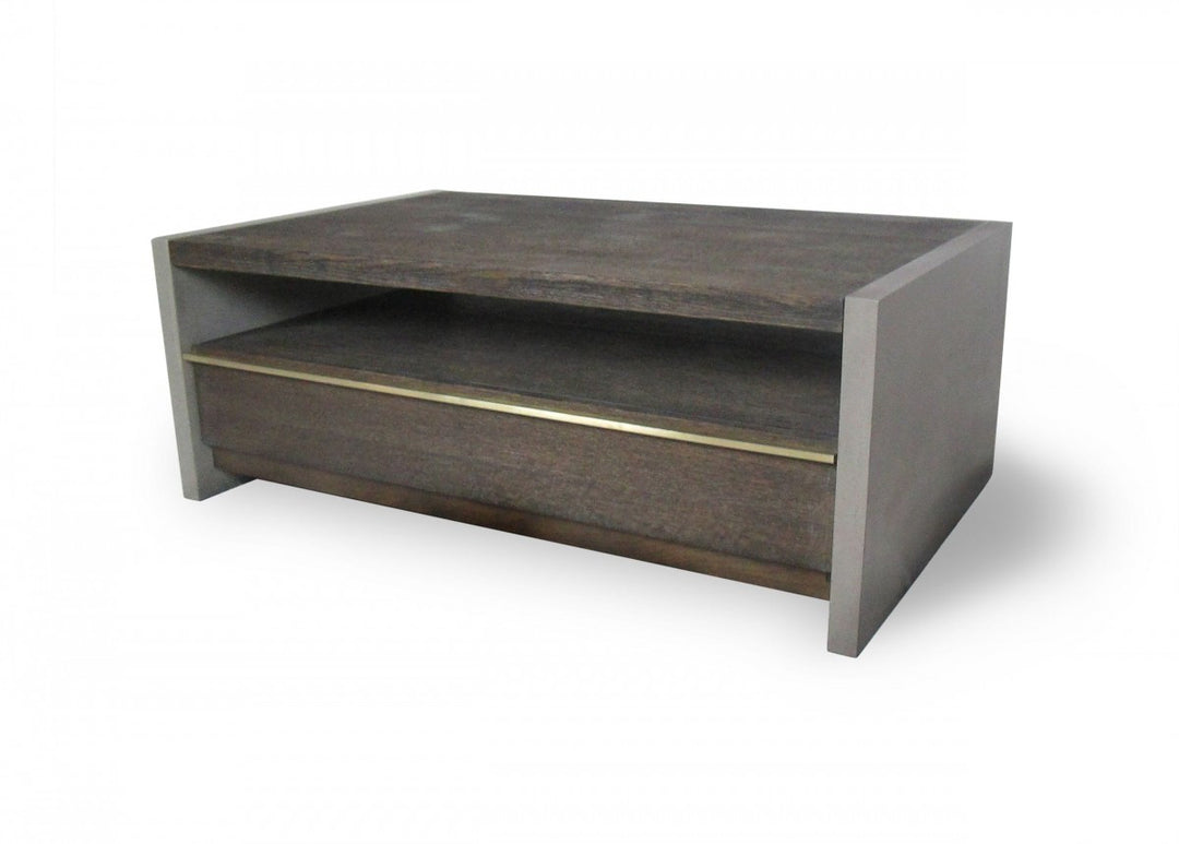 47" Dark Grey Walnut and Concrete Rectangular Coffee Table with Drawer and Shelf