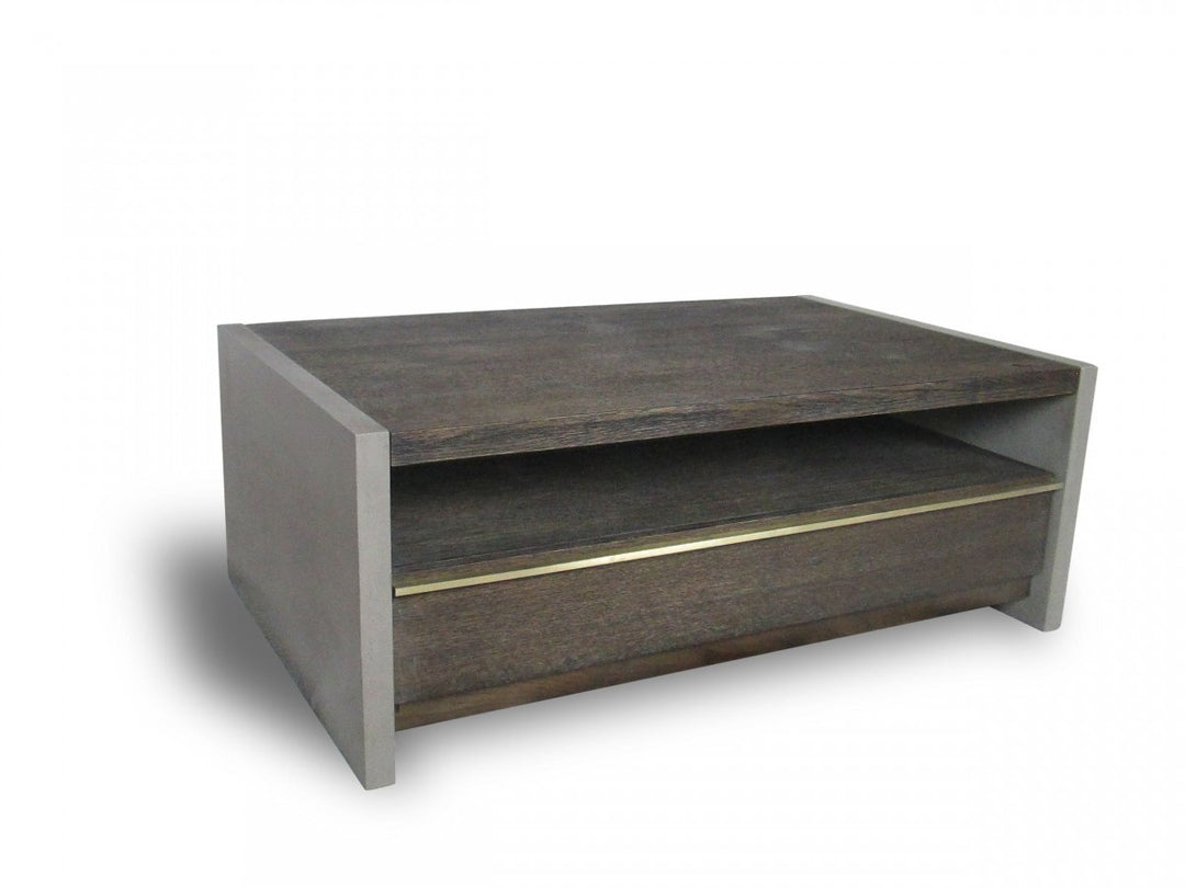 47" Dark Grey Walnut and Concrete Rectangular Coffee Table with Drawer and Shelf