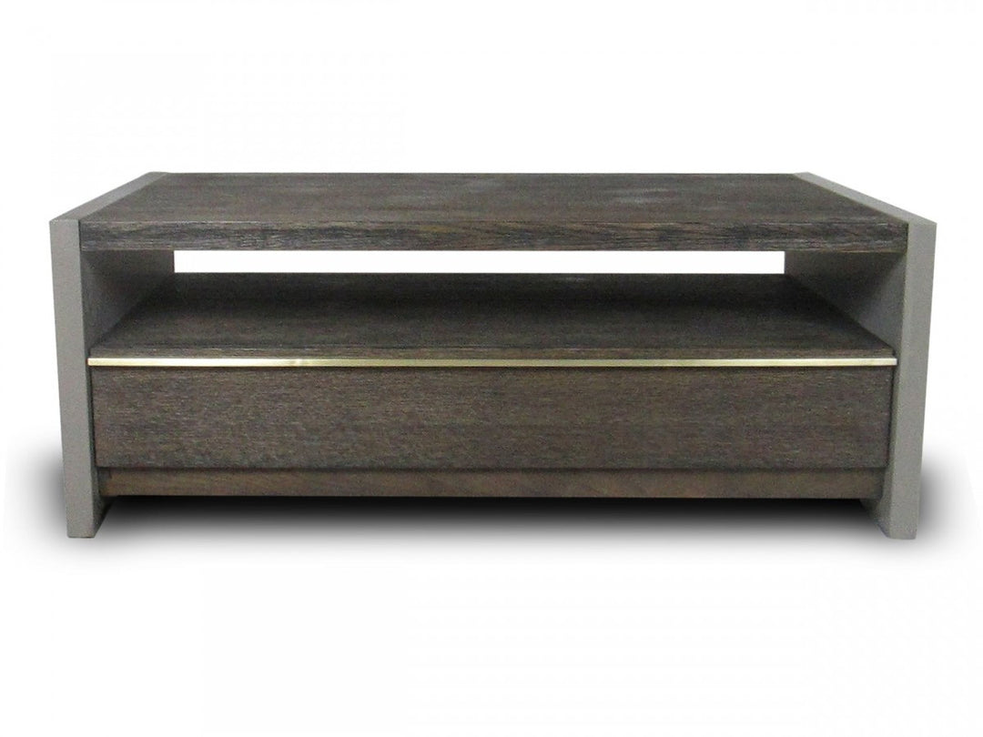 47" Dark Grey Walnut and Concrete Rectangular Coffee Table with Drawer and Shelf