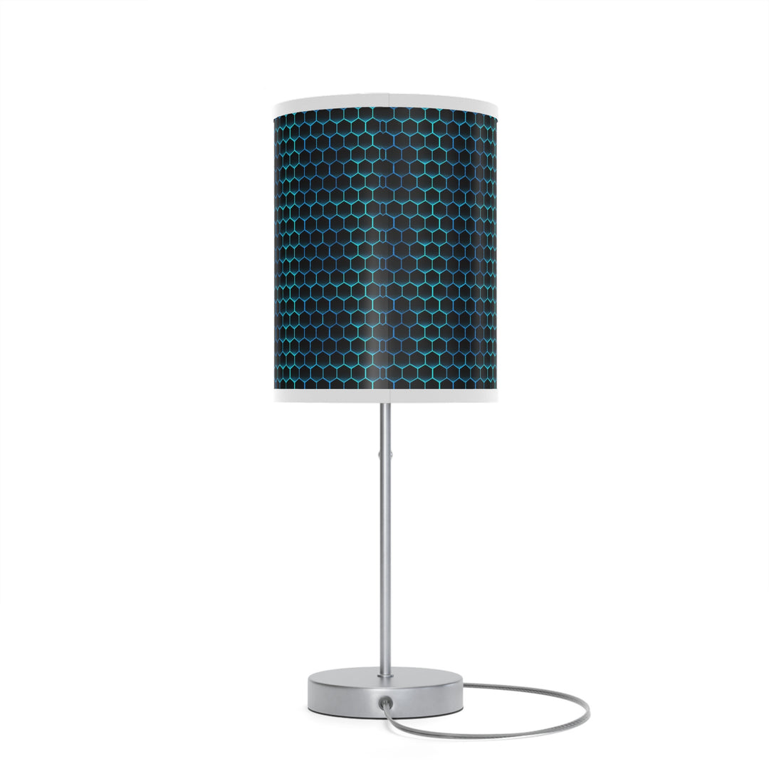 20" Silver Table Lamp With Black And Bright Honeycomb Cylinder Shade