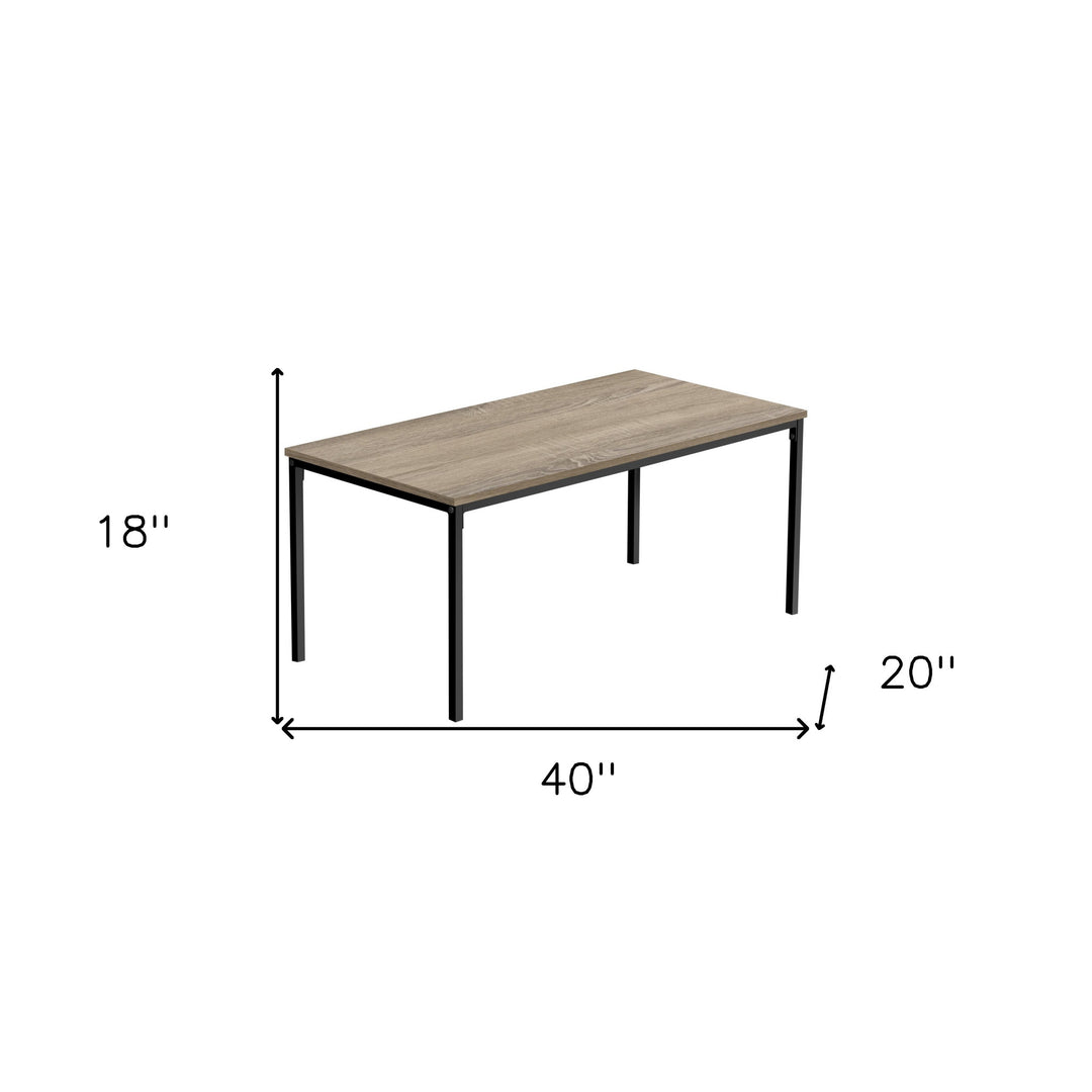 40" Taupe Wood Grain and Black Metal Rectangular Coffee Table