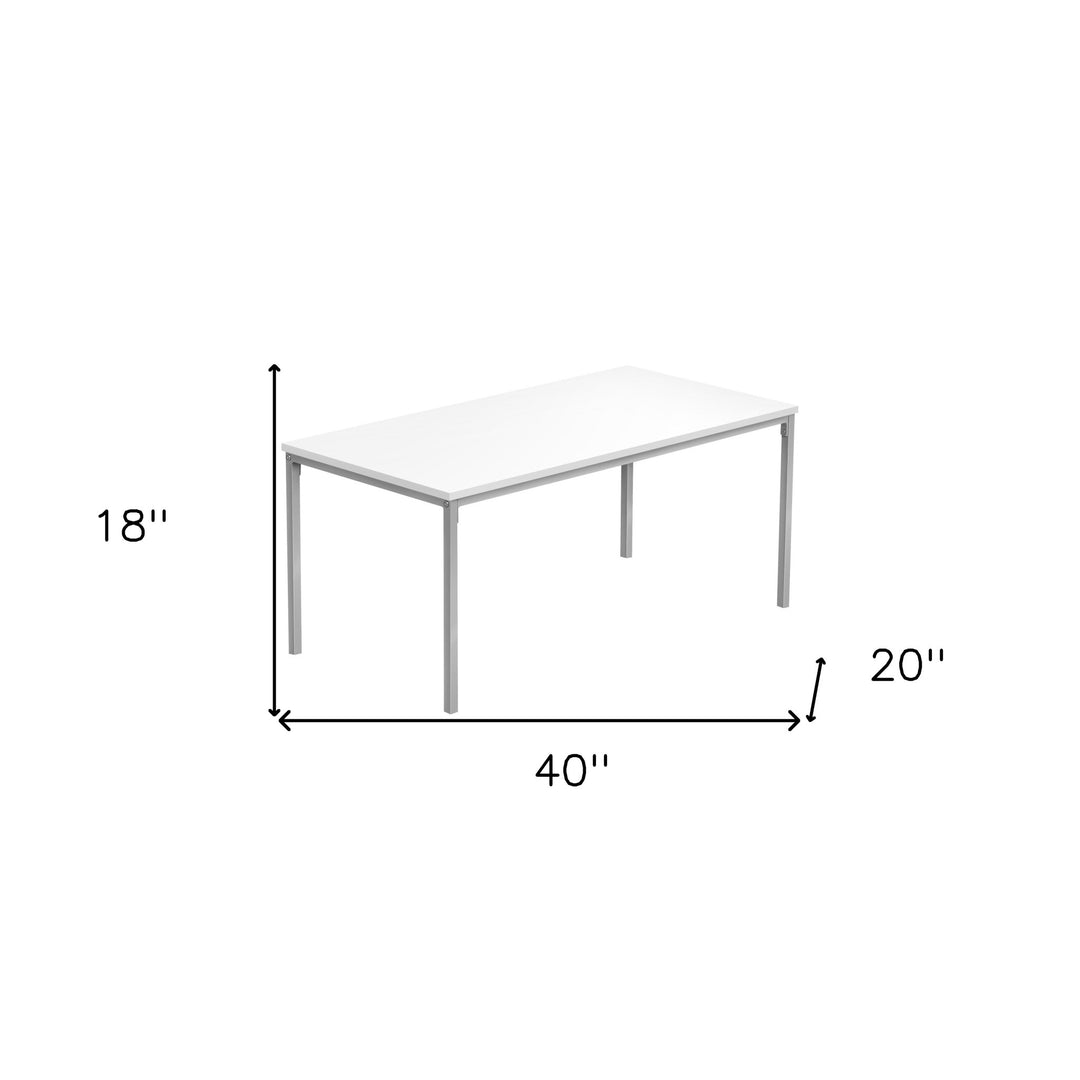 40" White And Silver Modern Rectangular Coffee Table