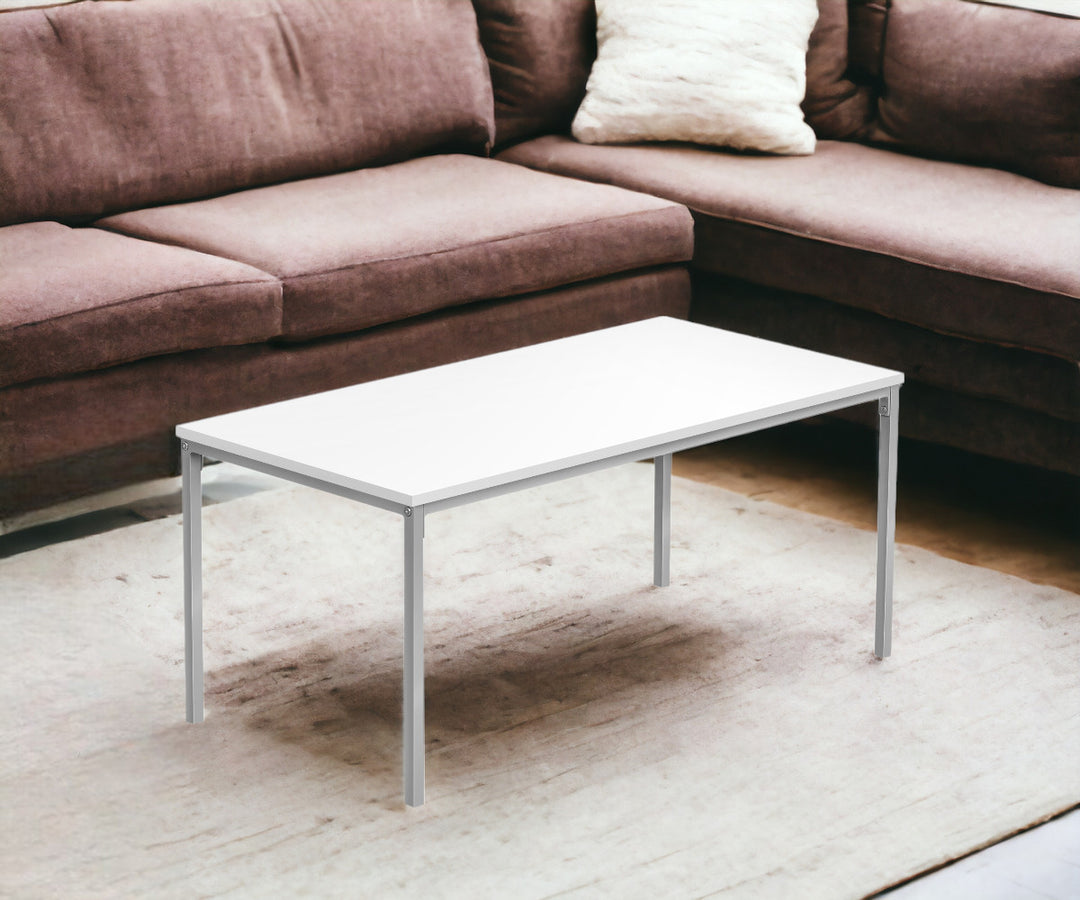 40" White And Silver Modern Rectangular Coffee Table