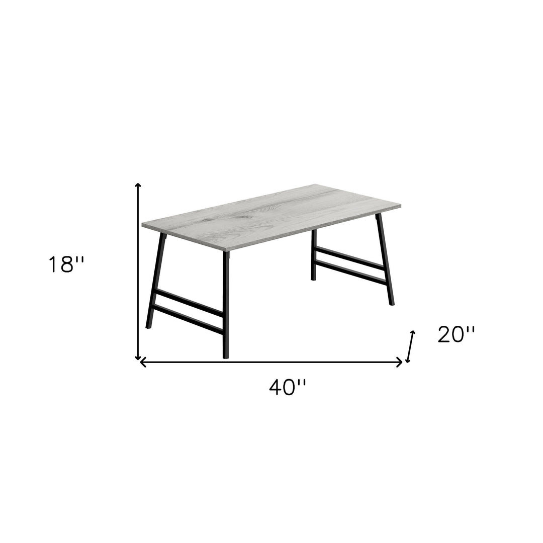 40" Gray and Black Rectangular Coffee Table with Metal Frame