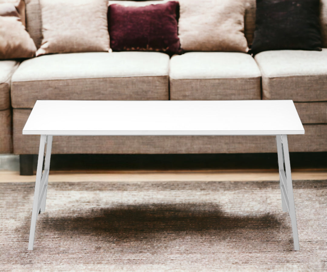 40" White and Silver Rectangular Coffee Table