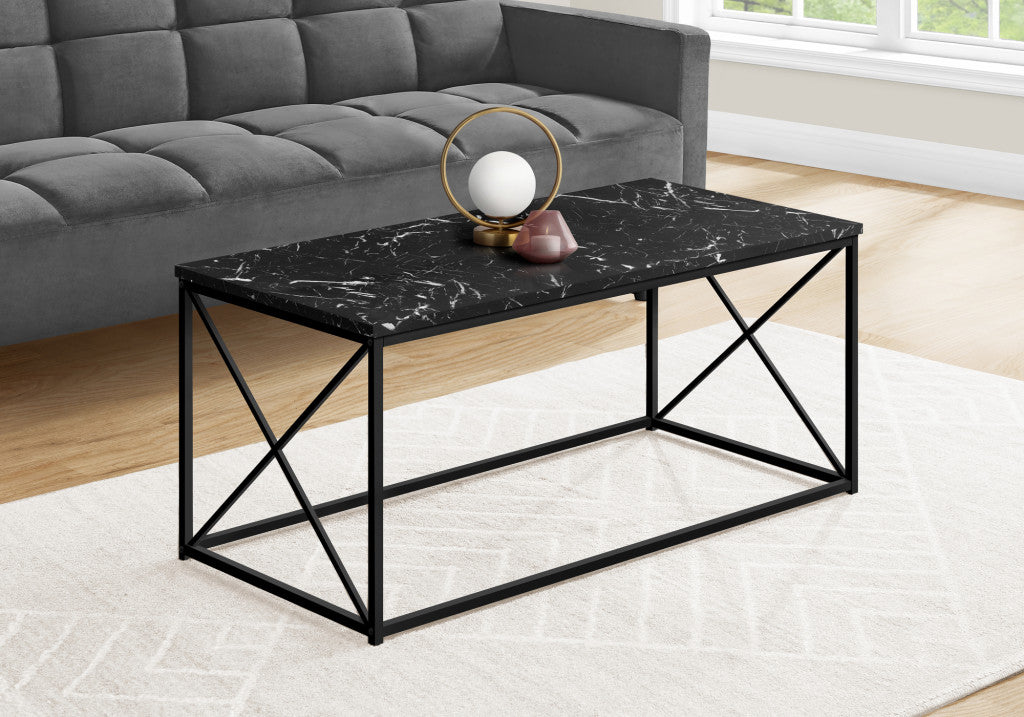 41" Black Metal and Wood Coffee Table