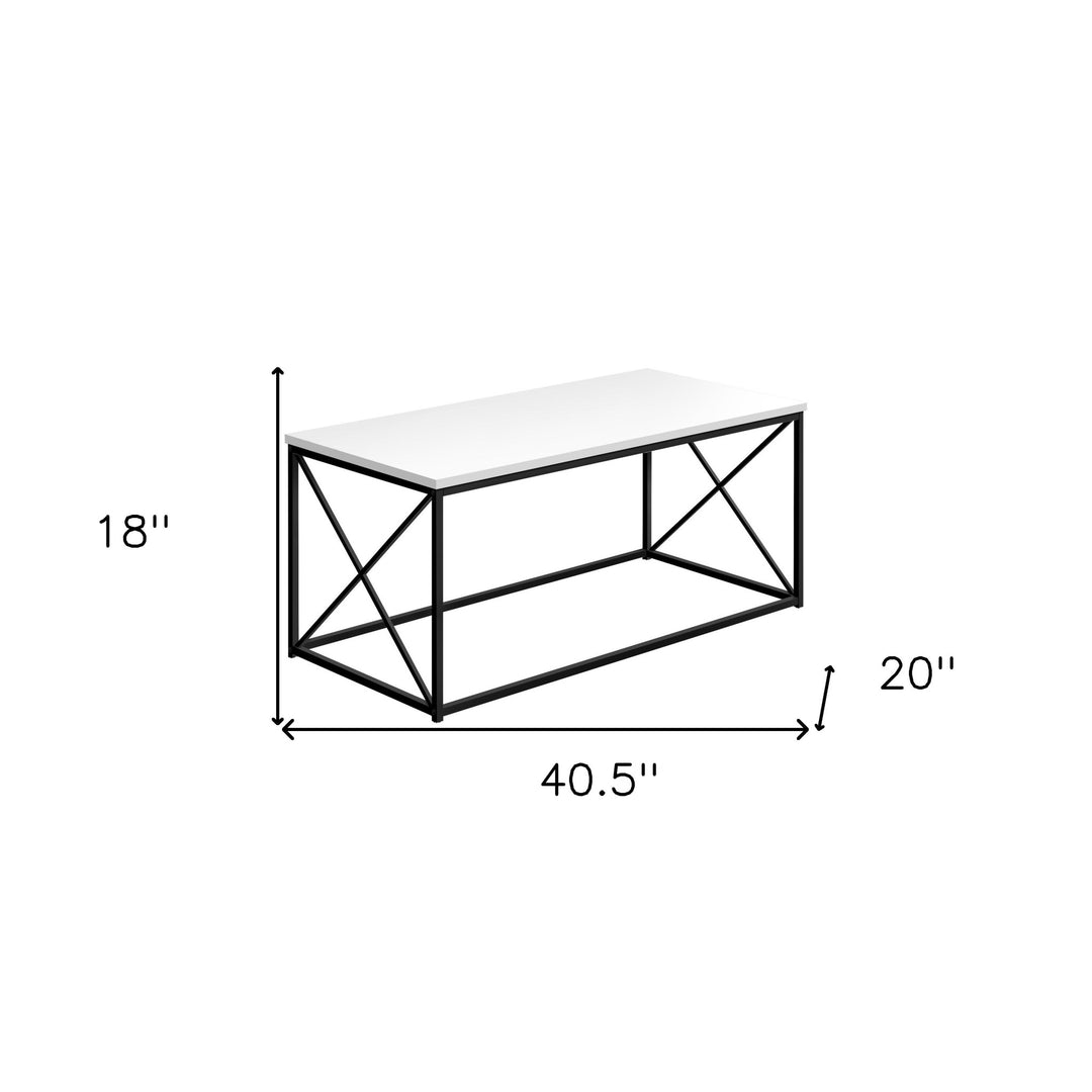 41" White Wood and Metal Coffee Table