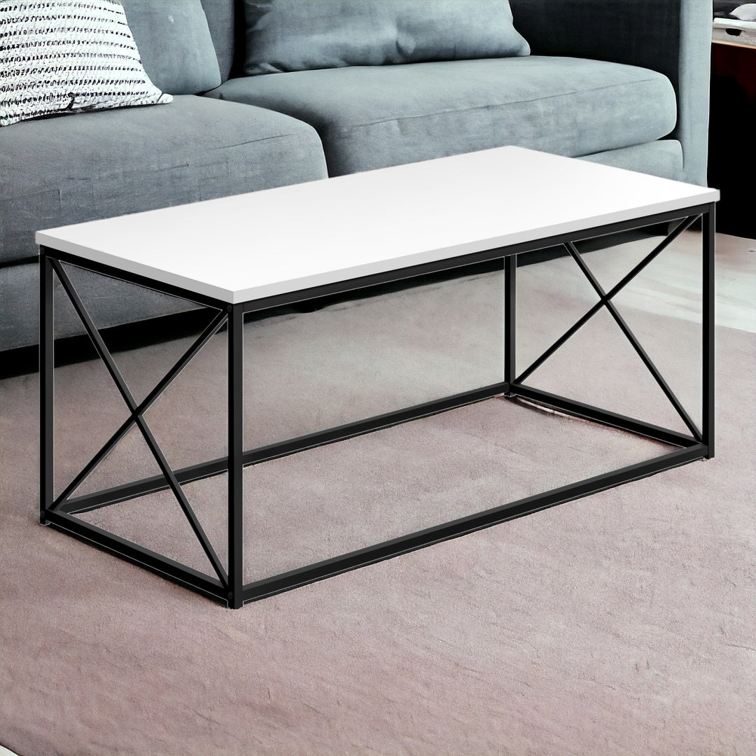 41" White Wood and Metal Coffee Table