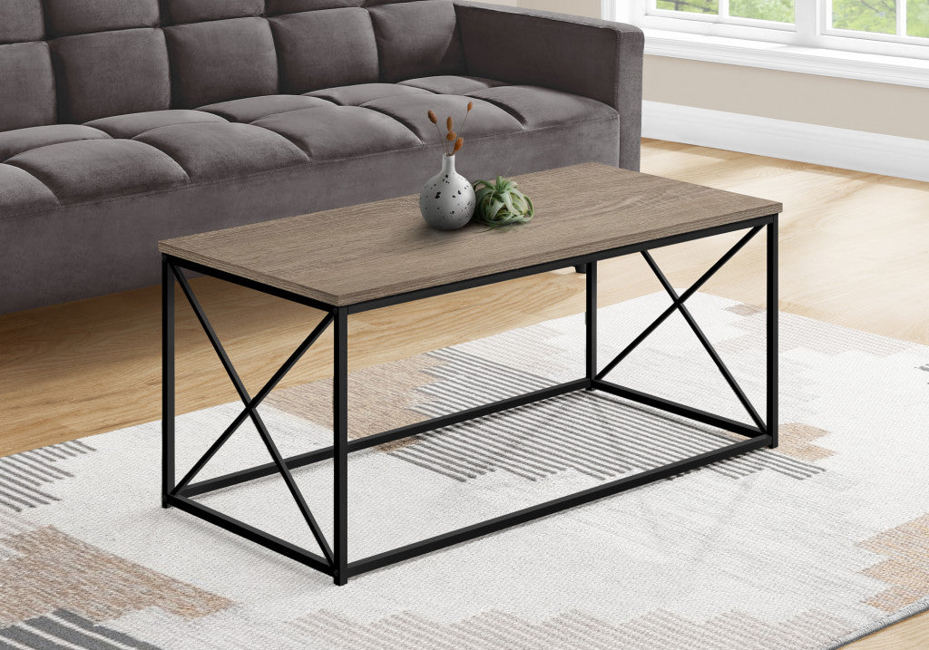 41" Taupe and Black Rectangular Coffee Table with Metal Base