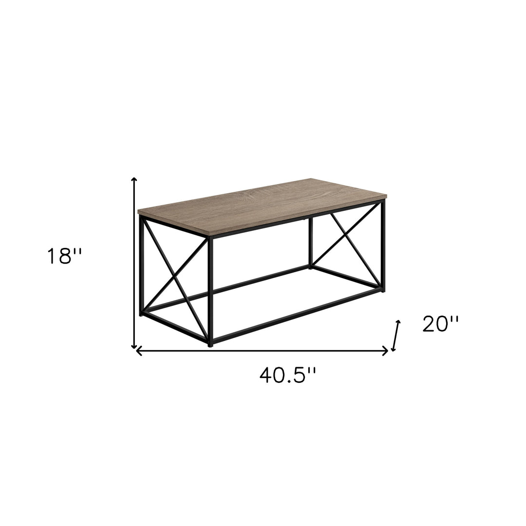 41" Taupe and Black Rectangular Coffee Table with Metal Base