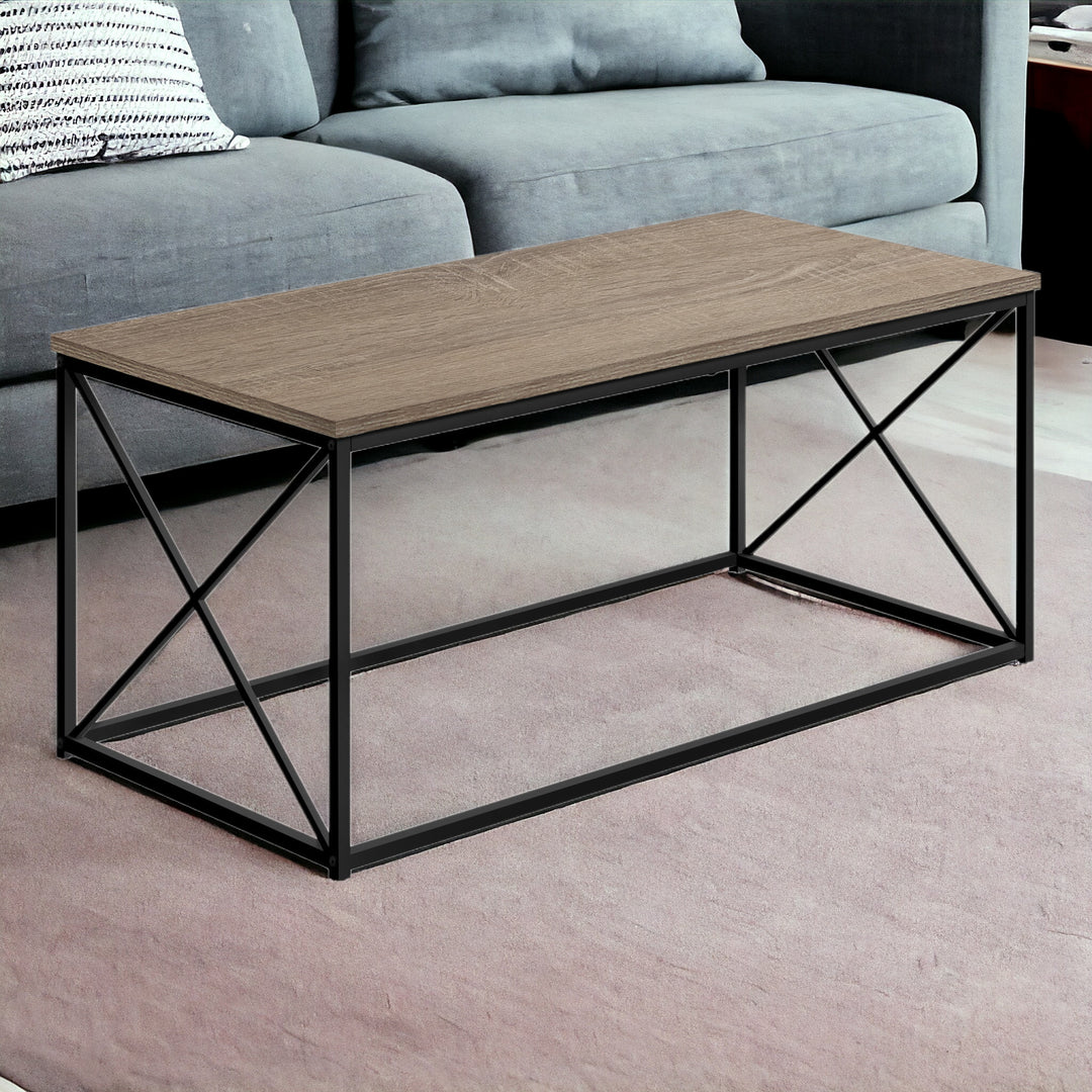 41" Taupe and Black Rectangular Coffee Table with Metal Base