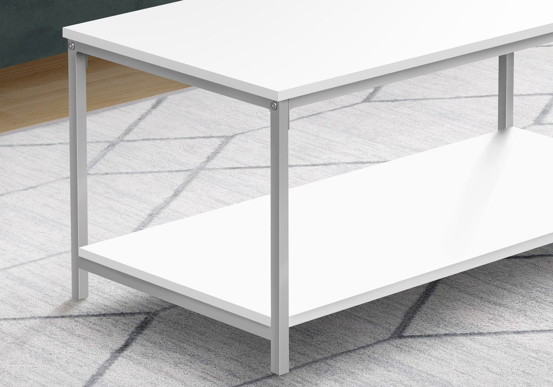 40" White and Silver Modern Coffee Table