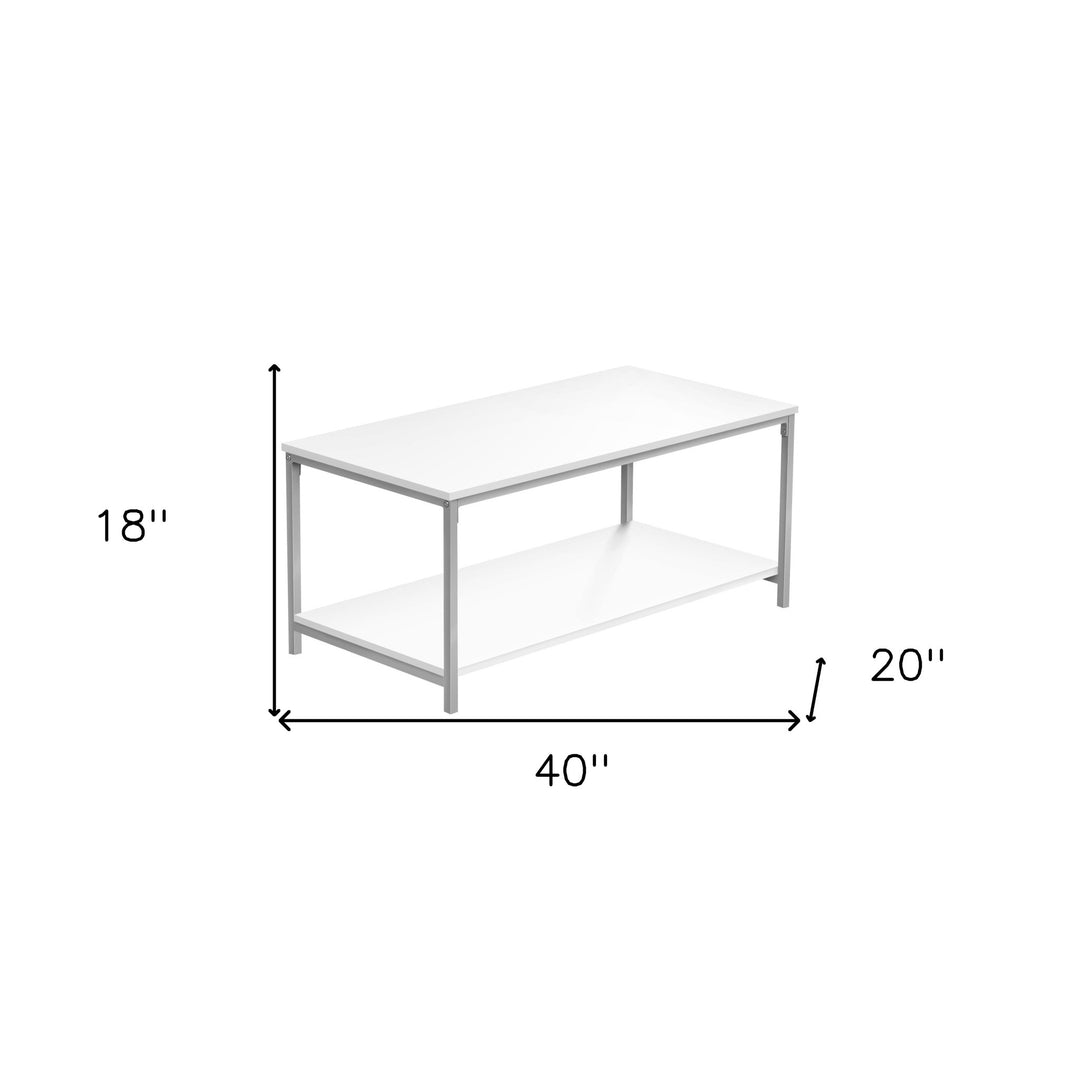 40" White and Silver Modern Coffee Table