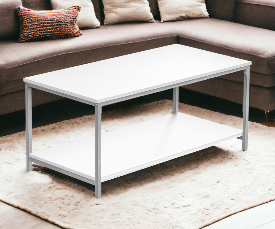 40" White and Silver Modern Coffee Table