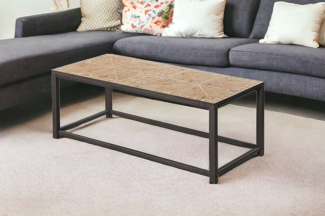 42" Brown Metal and Manufactured Wood Coffee Table