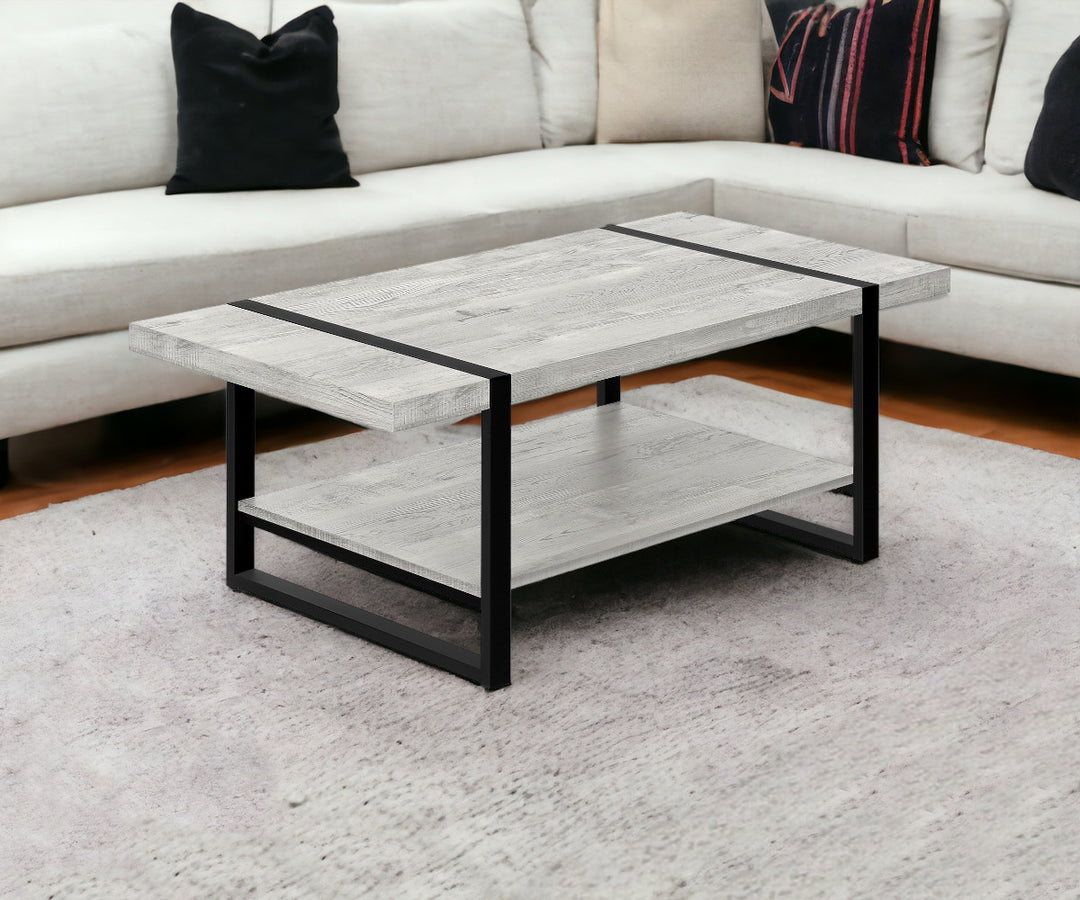 47" Gray and Black Rectangular Coffee Table with Shelf