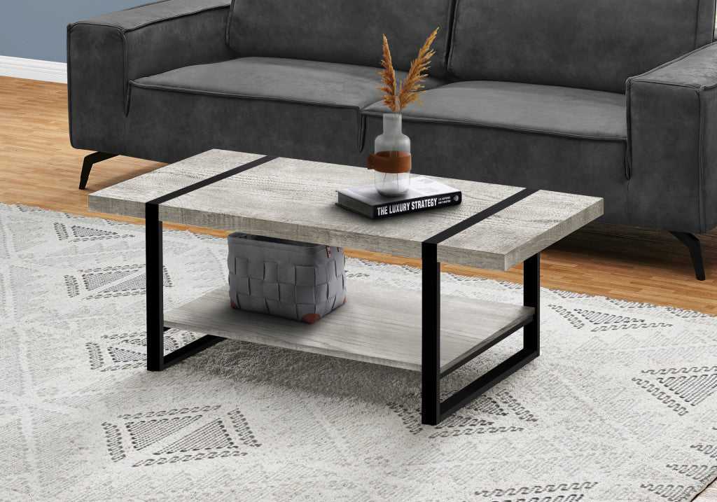 47" Gray and Black Rectangular Coffee Table with Shelf