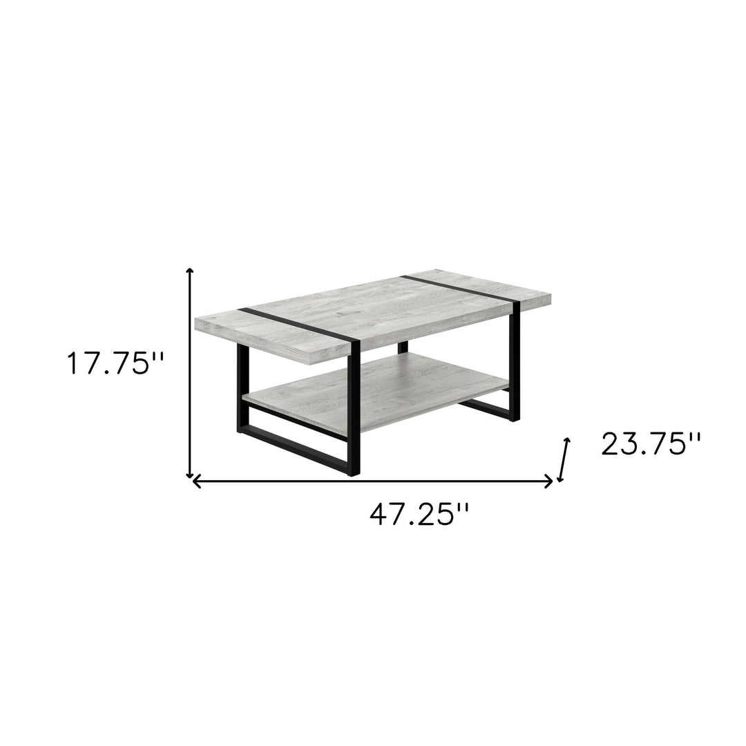 47" Gray and Black Rectangular Coffee Table with Shelf