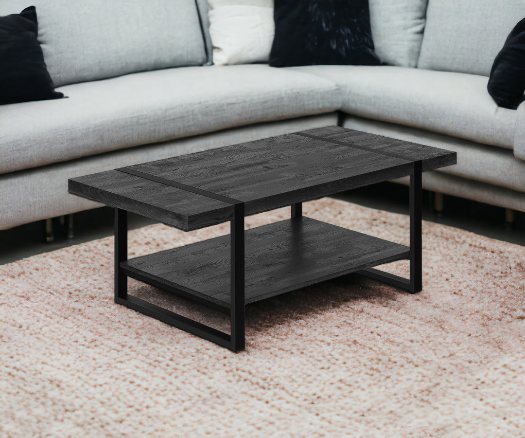 47" Black Rectangular Coffee Table with Shelf