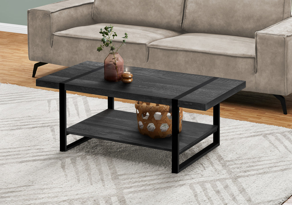 47" Black Rectangular Coffee Table with Shelf