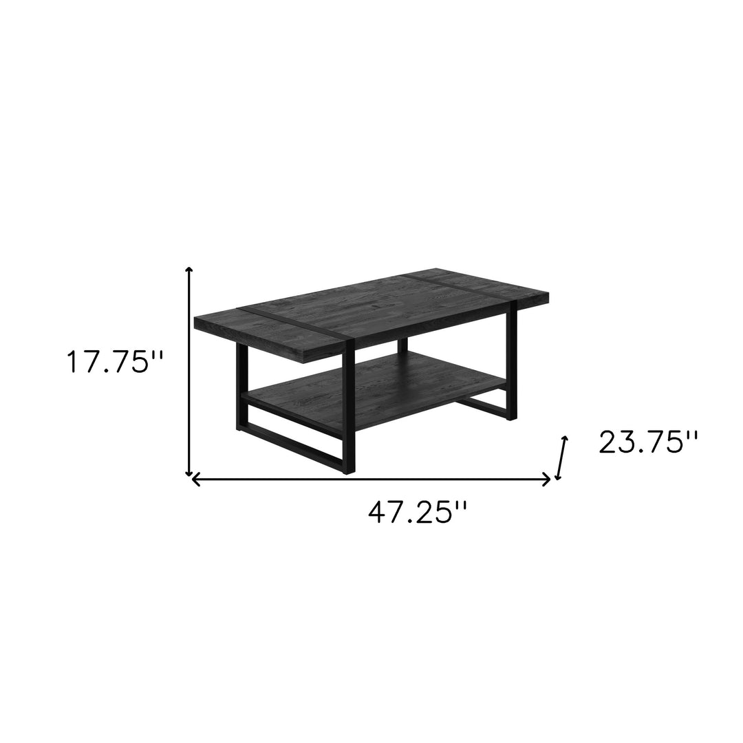 47" Black Rectangular Coffee Table with Shelf