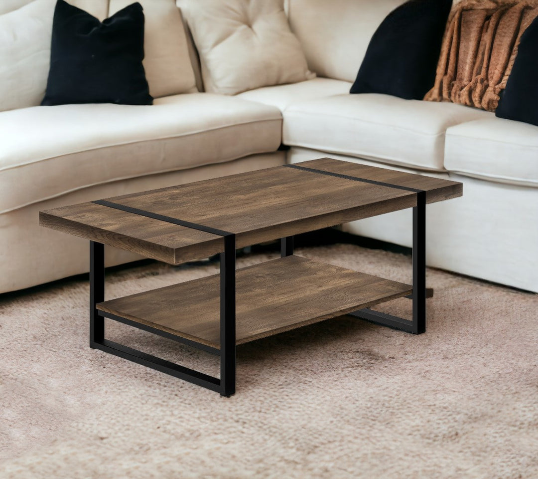 47" Brown and Black Rectangular Coffee Table with Shelf