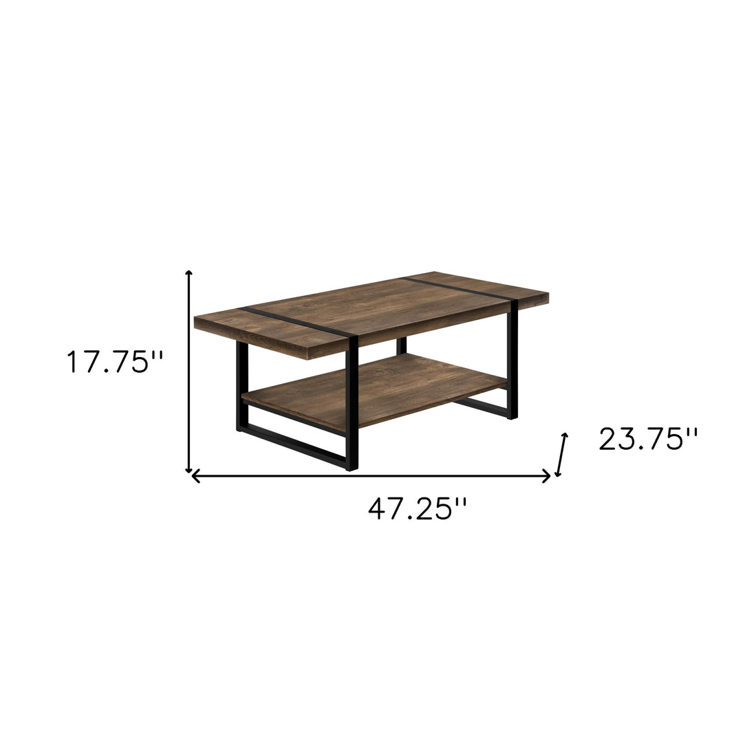 47" Brown and Black Rectangular Coffee Table with Shelf