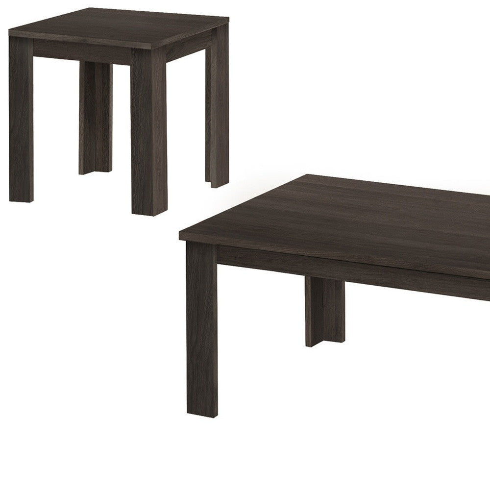 Set of Three 44" Oak-Finished Rectangular Coffee Tables