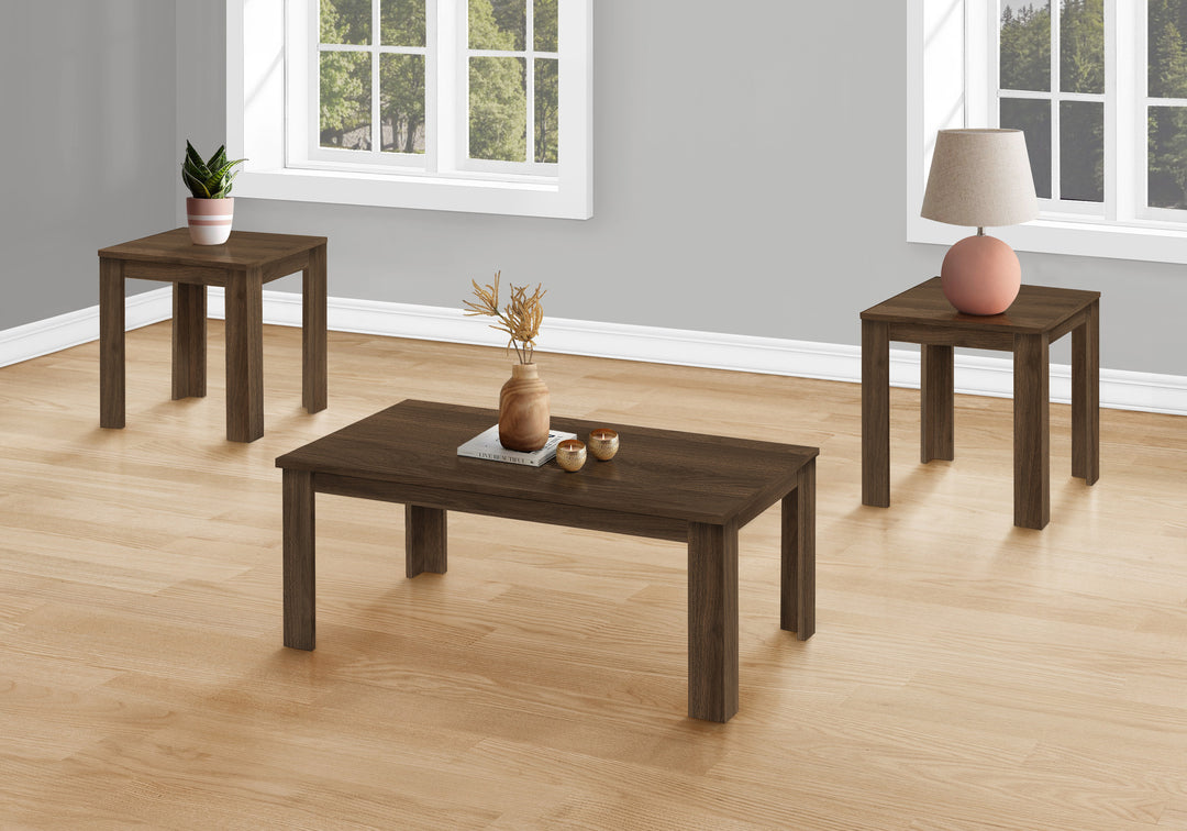 Set of Three 44" Walnut Brown Rectangular Coffee Tables