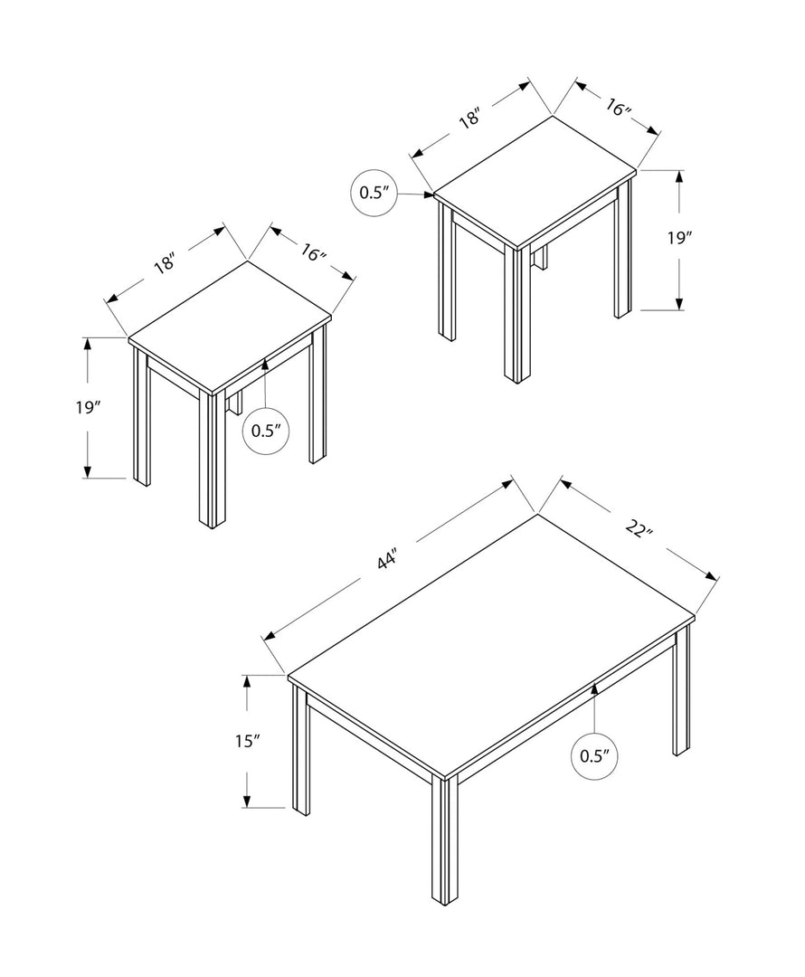 Set of Three 44" Walnut Brown Rectangular Coffee Tables