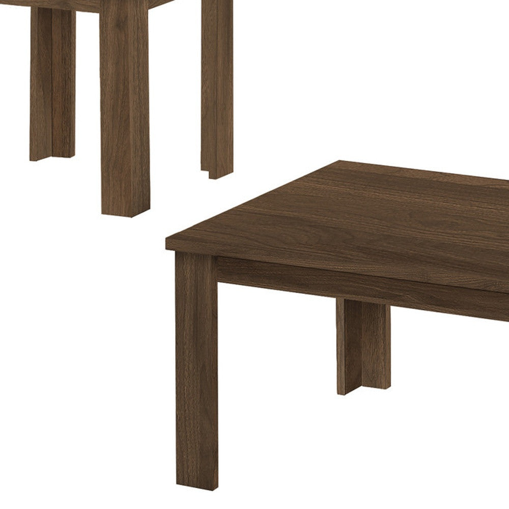 Set of Three 44" Walnut Brown Rectangular Coffee Tables