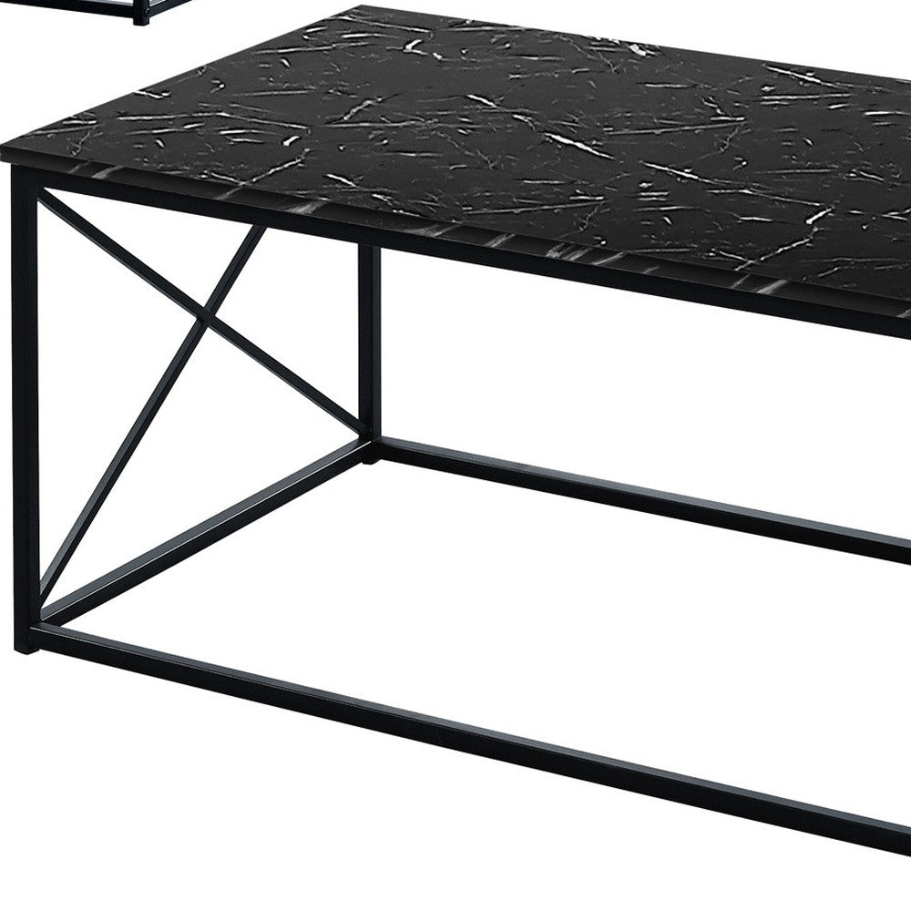 Set of Three 42" Black Metal and Wood Coffee Tables