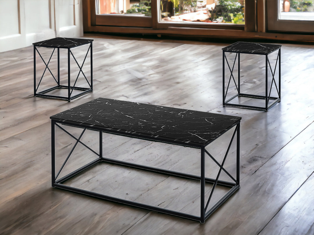 Set of Three 42" Black Metal and Wood Coffee Tables