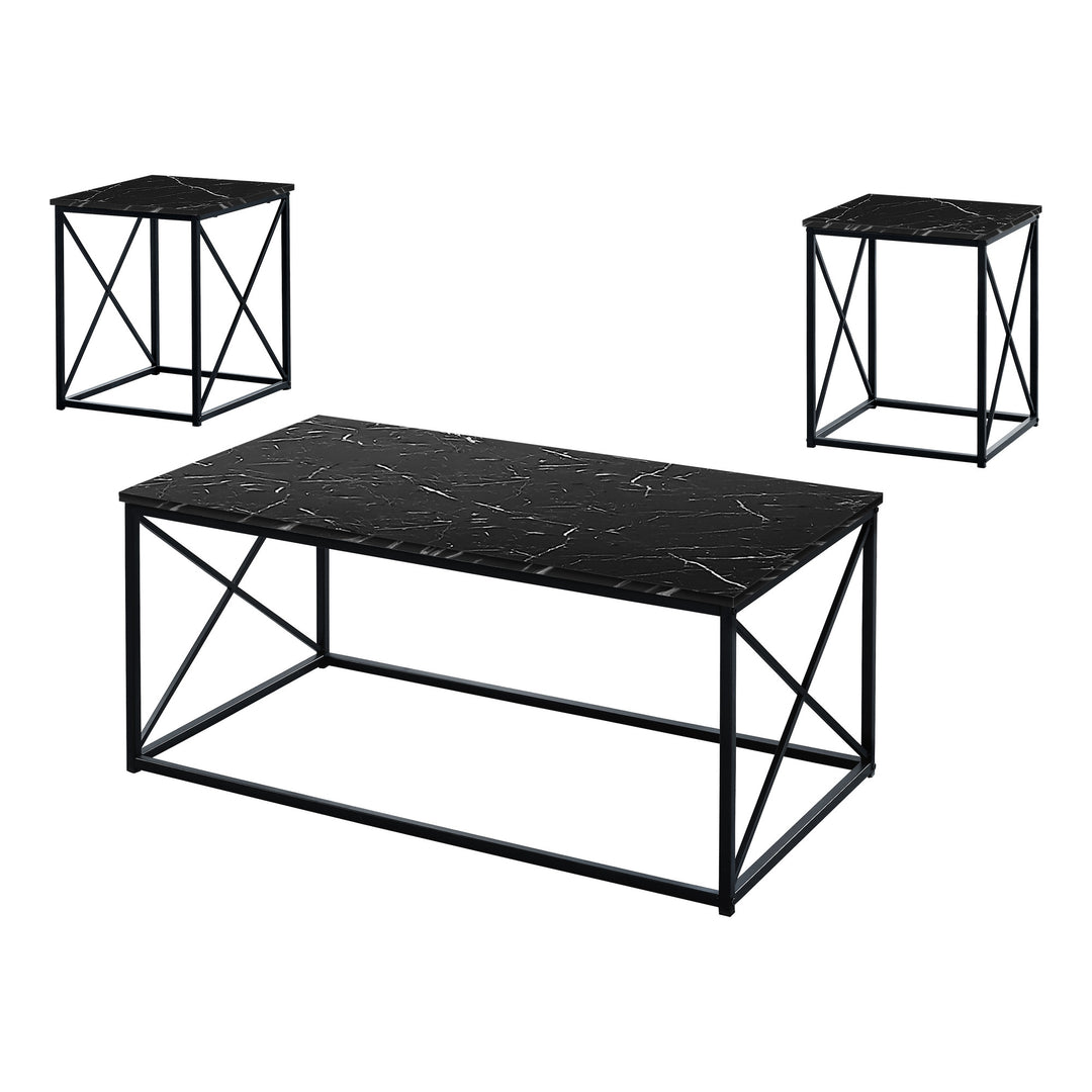 Set of Three 42" Black Metal and Wood Coffee Tables