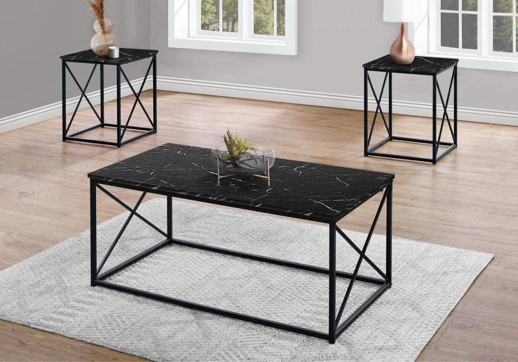 Set of Three 42" Black Metal and Wood Coffee Tables